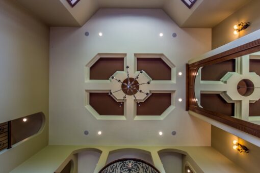 Richland coffered ceiling with chandelier