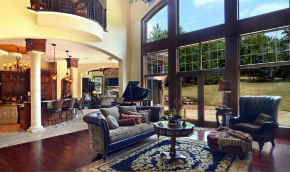 Buckingham great room with window wall and grand piano