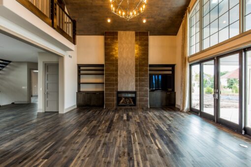 Compton great room with stone fireplace and built-ins