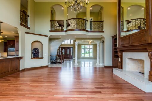 Richland great room balcony and arched hallway