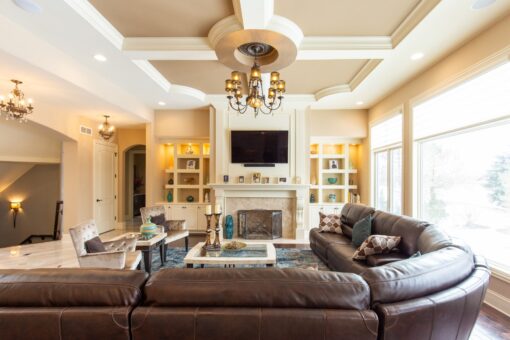 Summerhill great room with fireplace and built-ins