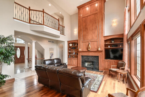 Benington great room fireplace with cherry built-ins