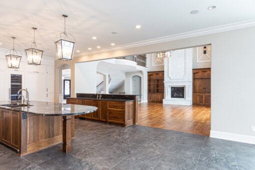 Birchwood kitchen with curved island