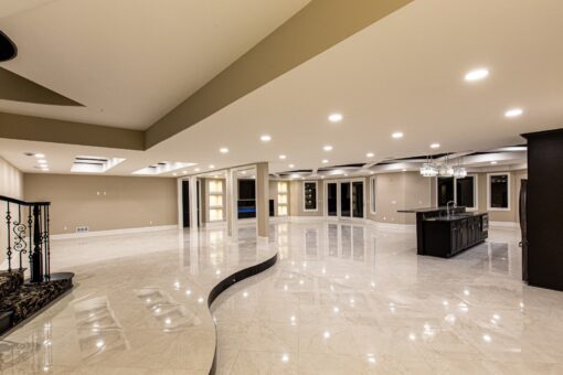 Saddlebrook lower-level open space with curved step