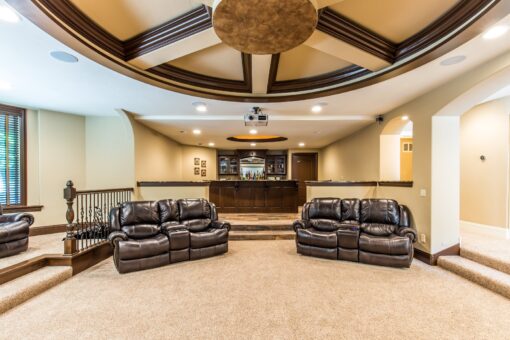 Brandywine lower-level theater seating and bar