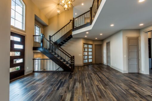 Compton open-riser staircase with iron railing