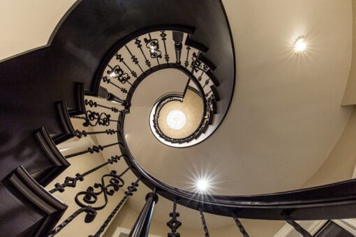 Saddlebrook spiral staircase viewed from below