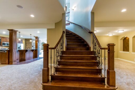 Richland curved staircase to the lower level