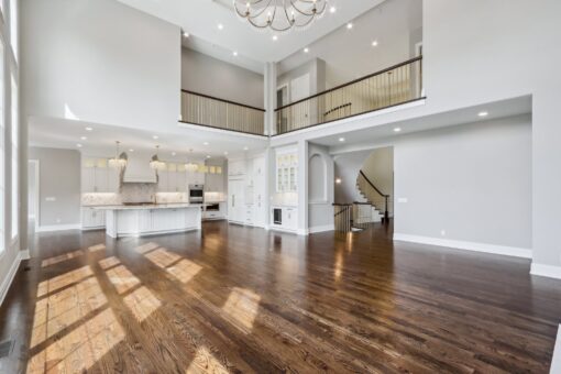 Rangeline great room with balcony and view to the kitchen