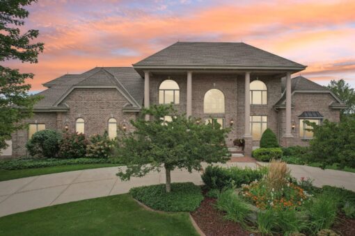 Danbury front elevation at sunset with brick exterior