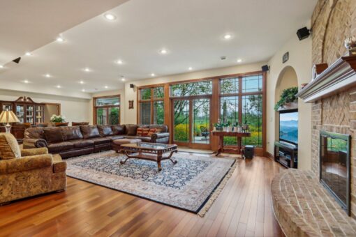 Danbury lower-level family room with walk-out windows