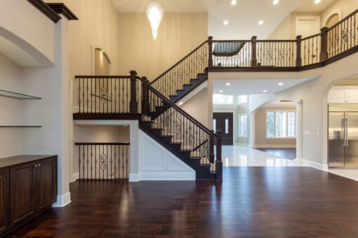 Woodview open staircase with iron railing