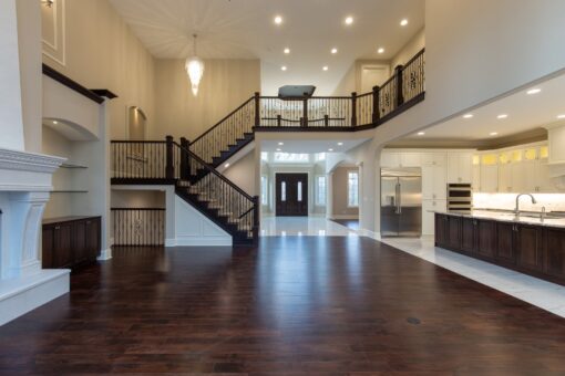 Woodview great room staircase and balcony