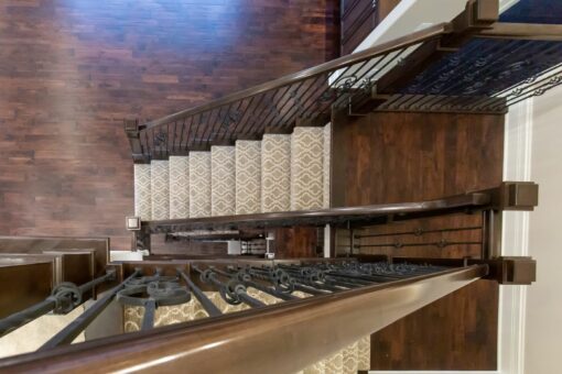 Woodview staircase with carpet runner viewed from above