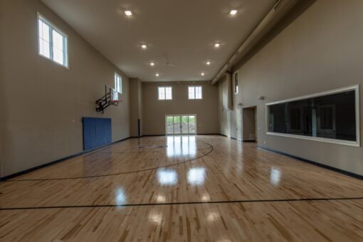 Grand Haven indoor sport court with hardwood floor
