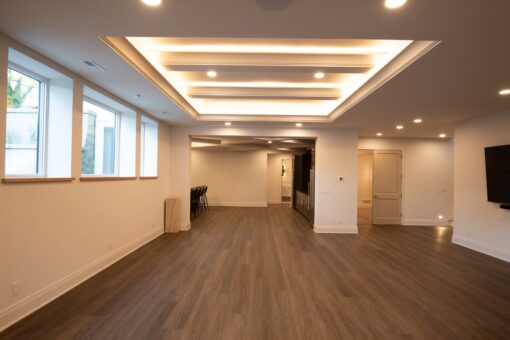 Carlisle lower-level open space with lit tray ceiling