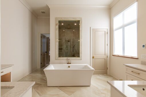 Carlisle primary bath freestanding tub and glass shower