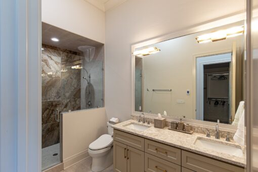 Carlisle bathroom with blue marble shower