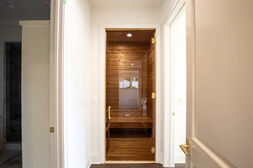 Carlisle sauna door with glass panel