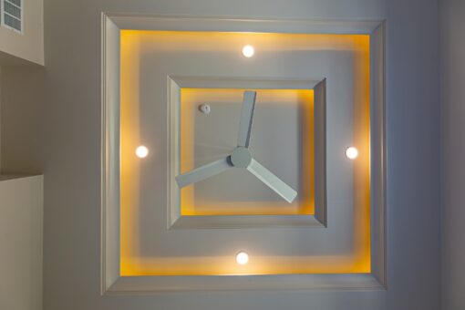Carlisle lit tray ceiling with ceiling fan