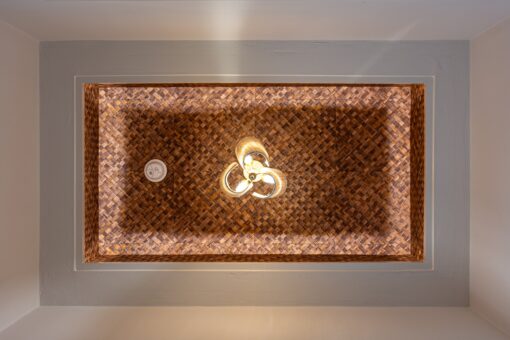 Carlisle woven wood ceiling panel with pendant