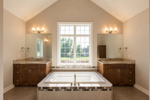 Auburn custom home in Brookfield by Kingfogl – 1st floor - primary bath - tub and vanities