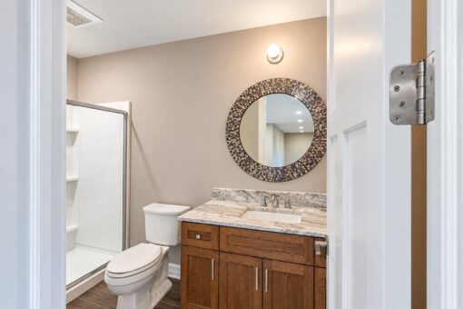 Auburn custom home in Brookfield by Kingfogl – 2nd floor - bath - mosaic mirror