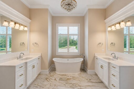 Bella Casa custom home in Mequon by Kingfogl – primary bath vanities