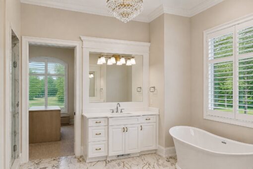 Bella Casa custom home in Mequon by Kingfogl – primary bath vanities view 2