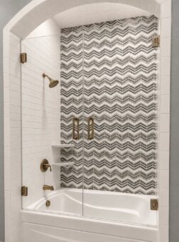 Gatsby custom home in Oconomowoc by Kingfogl – 2nd floor - chevron tub shower
