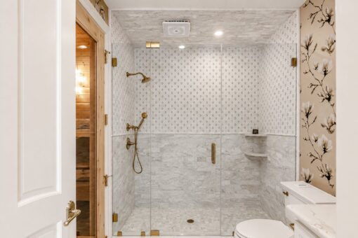Gatsby custom home in Oconomowoc by Kingfogl – basement - marble shower