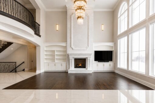 Prescott custom home in Mequon by Kingfogl – great room fireplace