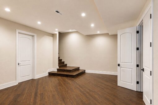 Prescott custom home in Mequon by Kingfogl – lower level back stairs