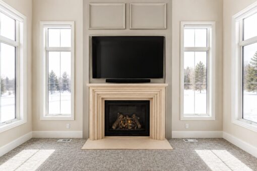 Prescott custom home in Mequon by Kingfogl – primary bedroom fireplace view 3