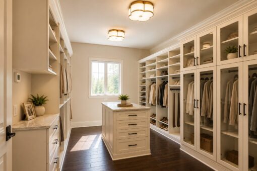Prescott custom home in Mequon by Kingfogl – primary closet island