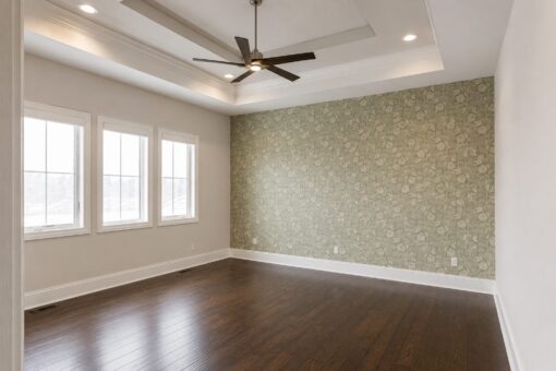 Prescott custom home in Mequon by Kingfogl – bedroom with wallpaper