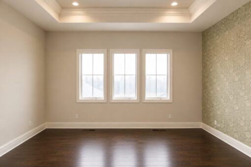 Prescott custom home in Mequon by Kingfogl – bedroom with wallpaper view 2