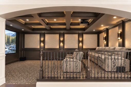 Prescott custom home in Mequon by Kingfogl – lower level theater view 2