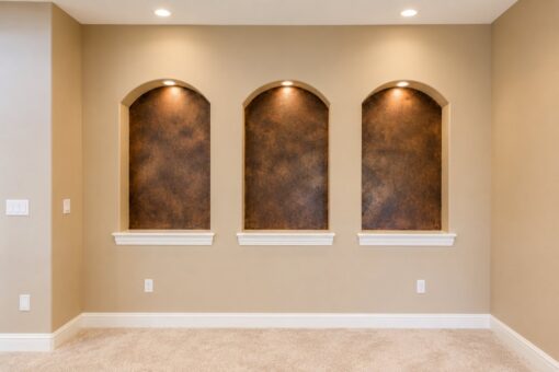 Richland custom home in Brookfield by Kingfogl – basement - arched niches