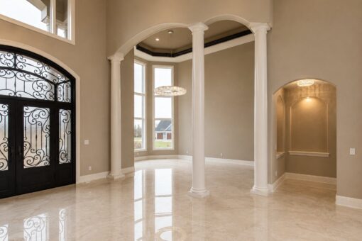 Saddlebrook custom home in Mequon by Kingfogl – foyer entry doors and study