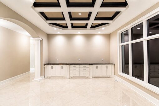 Saddlebrook custom home in Mequon by Kingfogl – dining room built-ins night