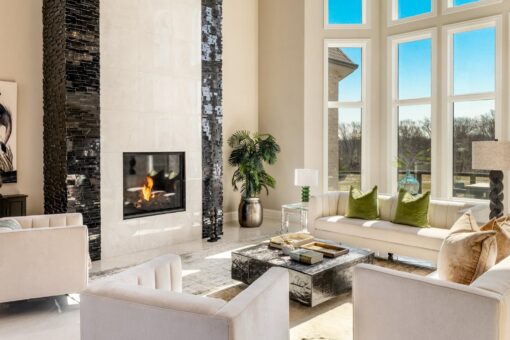Saddlebrook custom home in Mequon by Kingfogl – great room fireplace