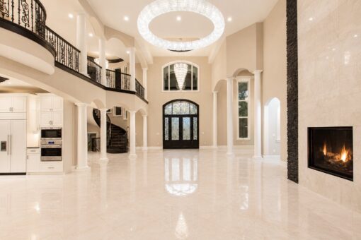 Saddlebrook custom home in Mequon by Kingfogl – great room toward foyer