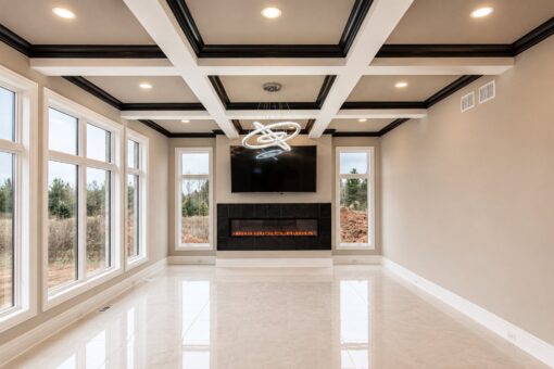 Saddlebrook custom home in Mequon by Kingfogl – family room fireplace view 2