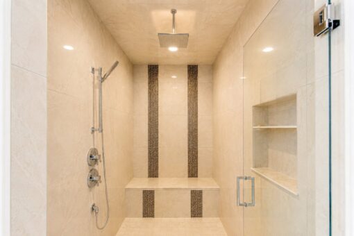 Saddlebrook custom home in Mequon by Kingfogl – primary bathroom shower