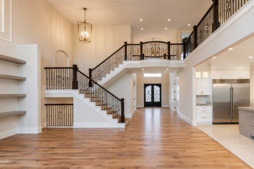 Sanctuary custom home in Menomonee Falls by Kingfogl – foyer staircase and balcony