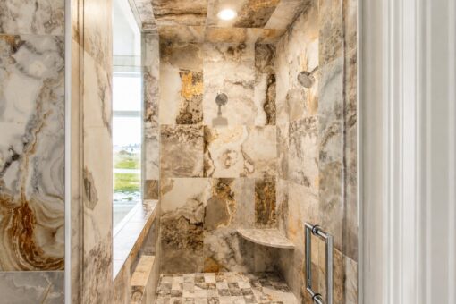 Sanctuary custom home in Menomonee Falls by Kingfogl – primary bathroom shower