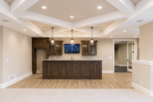 Sanctuary custom home in Menomonee Falls by Kingfogl – basement bar view 1