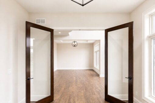 Turnberry custom home in New Berlin by Kingfogl – home office through french doors