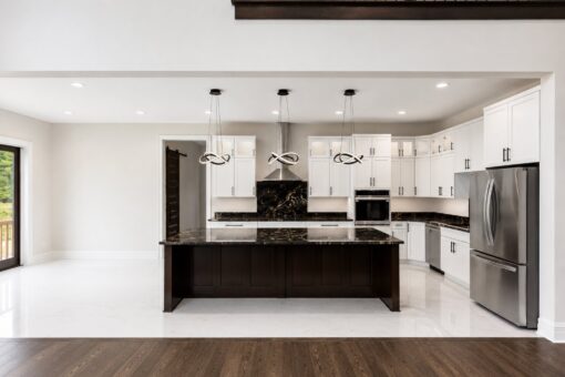 Turnberry custom home in New Berlin by Kingfogl – kitchen from great room
